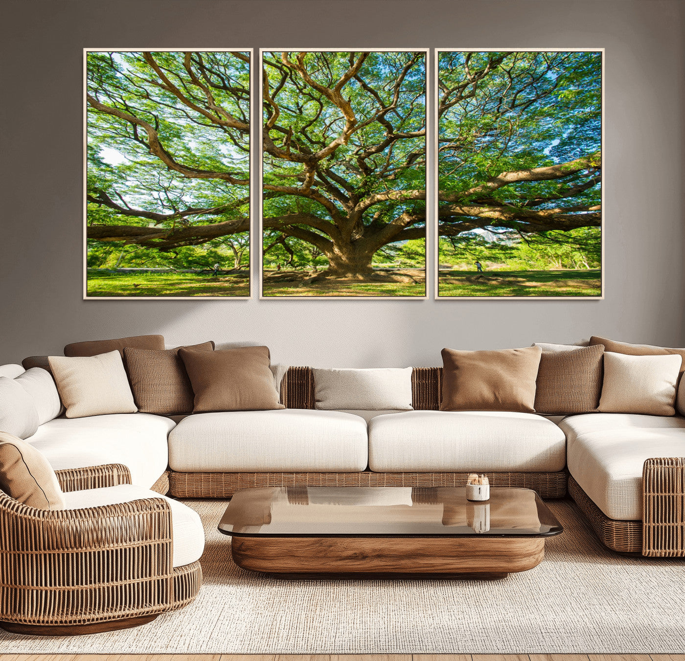 MGV-FC-60X30-3P - Angel Oak Tree Wall Art | Oak Canvas Print | Multi Panel Landscape Wall Art | Ready to Hang Wall Art