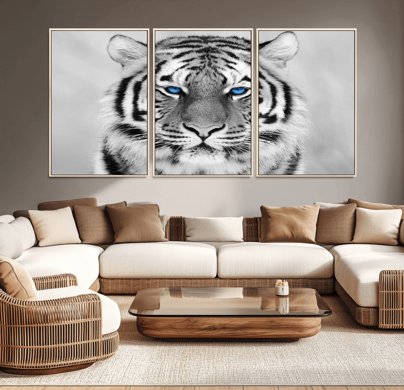 59121-MGV-CV-36X24-Black and White Tiger Wall Art Animal Canvas Print
