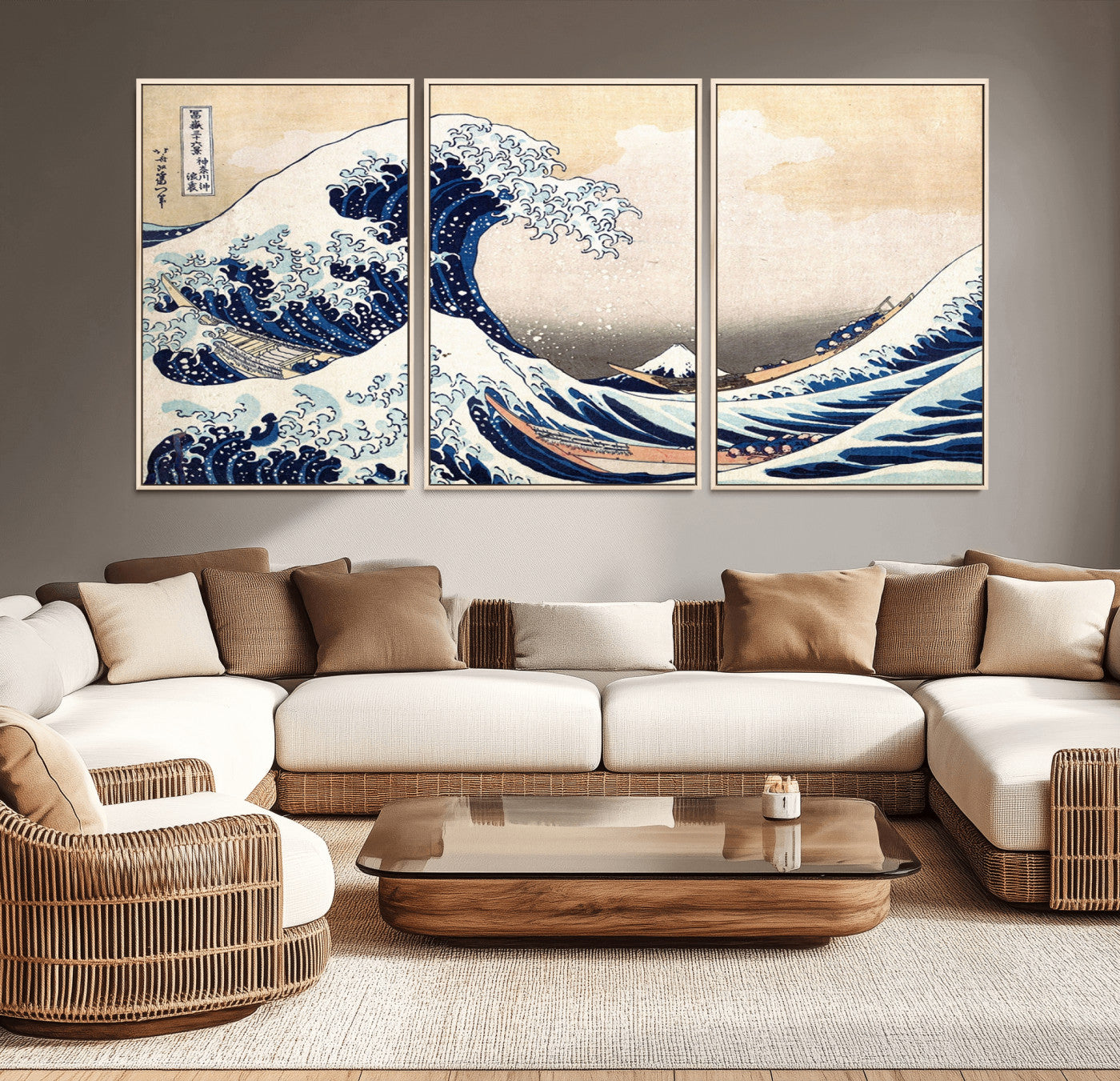 MGV-FC-60X30-3P - Wall Art Kanagawa Canvas Artwork Abstract Print