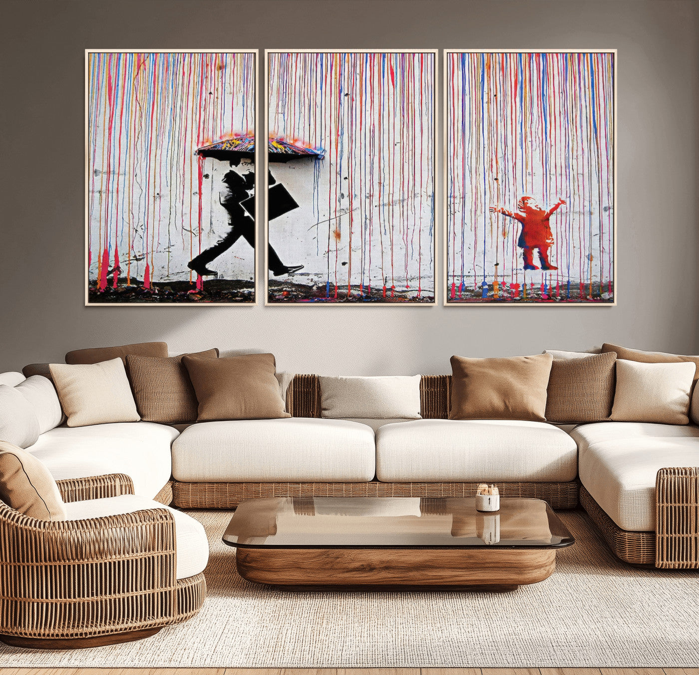 MGV-FC-60X30-3P - Banksy Wall Art Canvas Print, Framed Graffiti Art Picture Print, Banksy Urban Graffiti Perfect Modern Decor Artwork