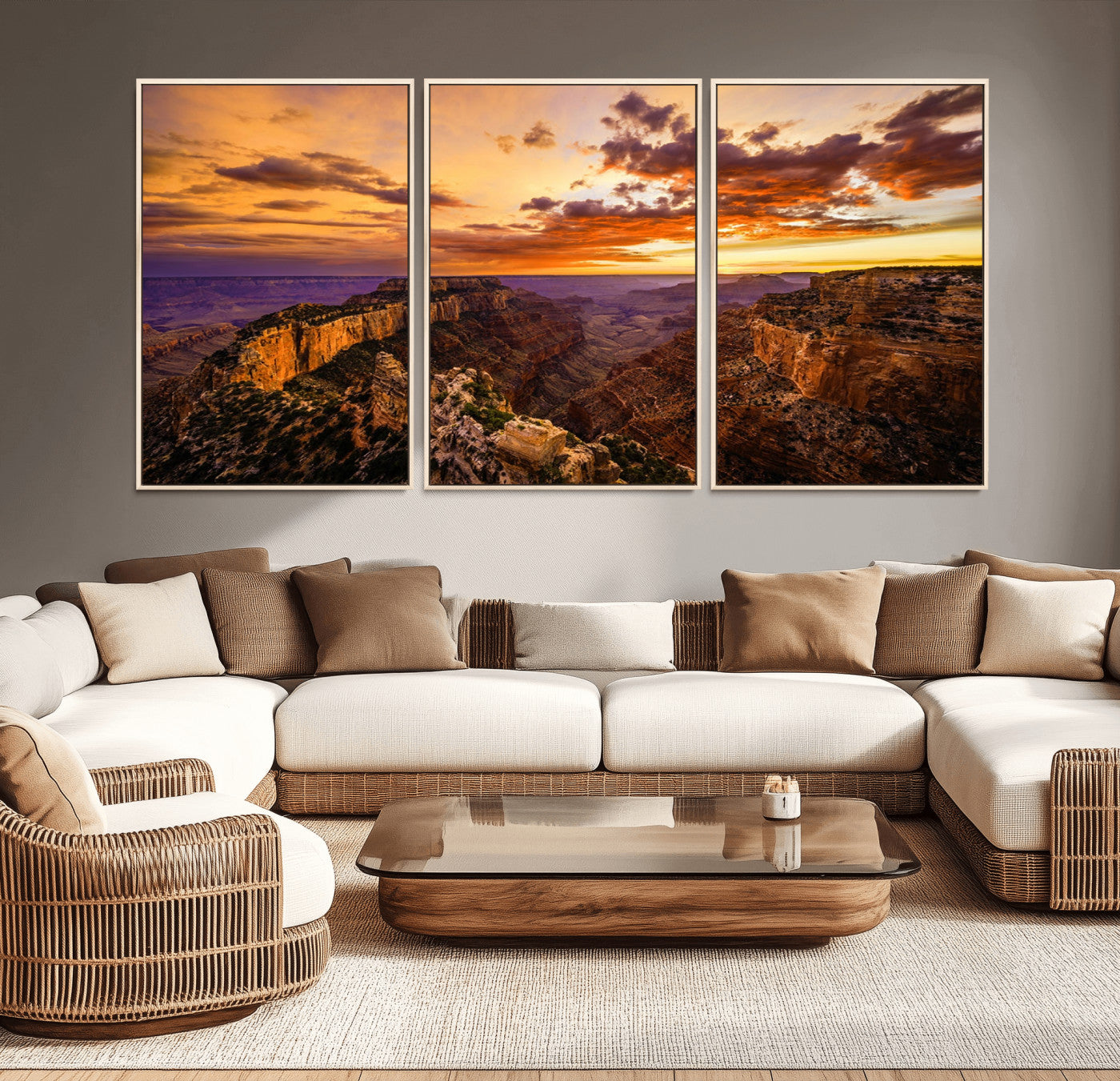 MGV-FC-60X30-3P - Mesmerizing Sunset from Grand Canyon Nal Park Wall Art, Grand Canyon Canvas Print