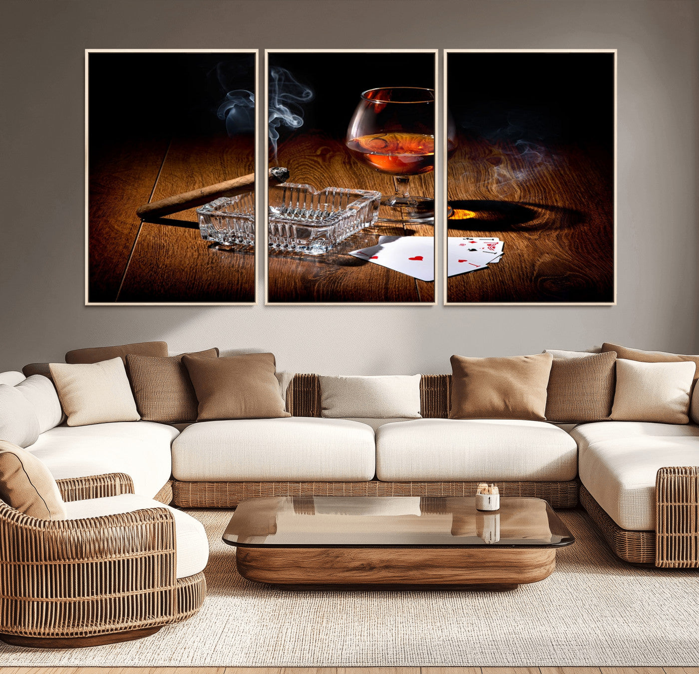 65720-MGV-CV-36X24-Whiskey Cigar Wall Art Canvas Print Kitchen Wall