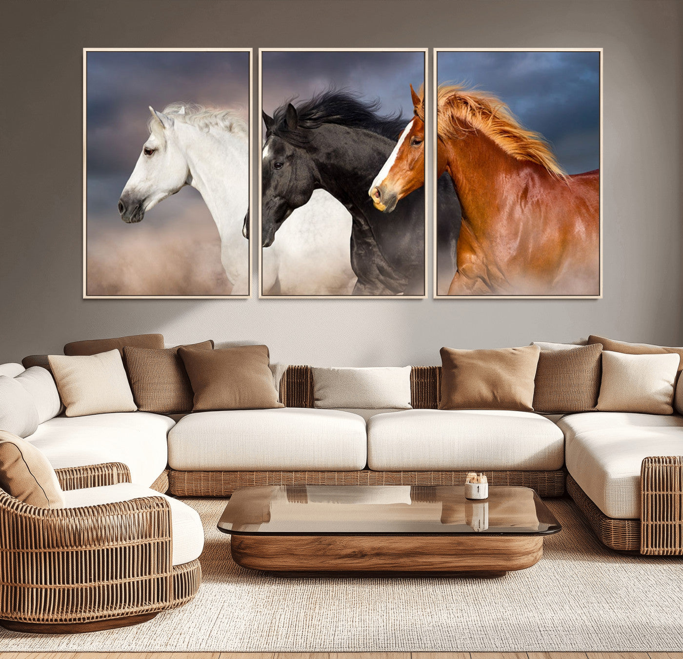 51754-MGV-CV-36X24-Animal Wall Art Three Horses Farmhouse Art Canvas, Framed Three Horses Canvas Print