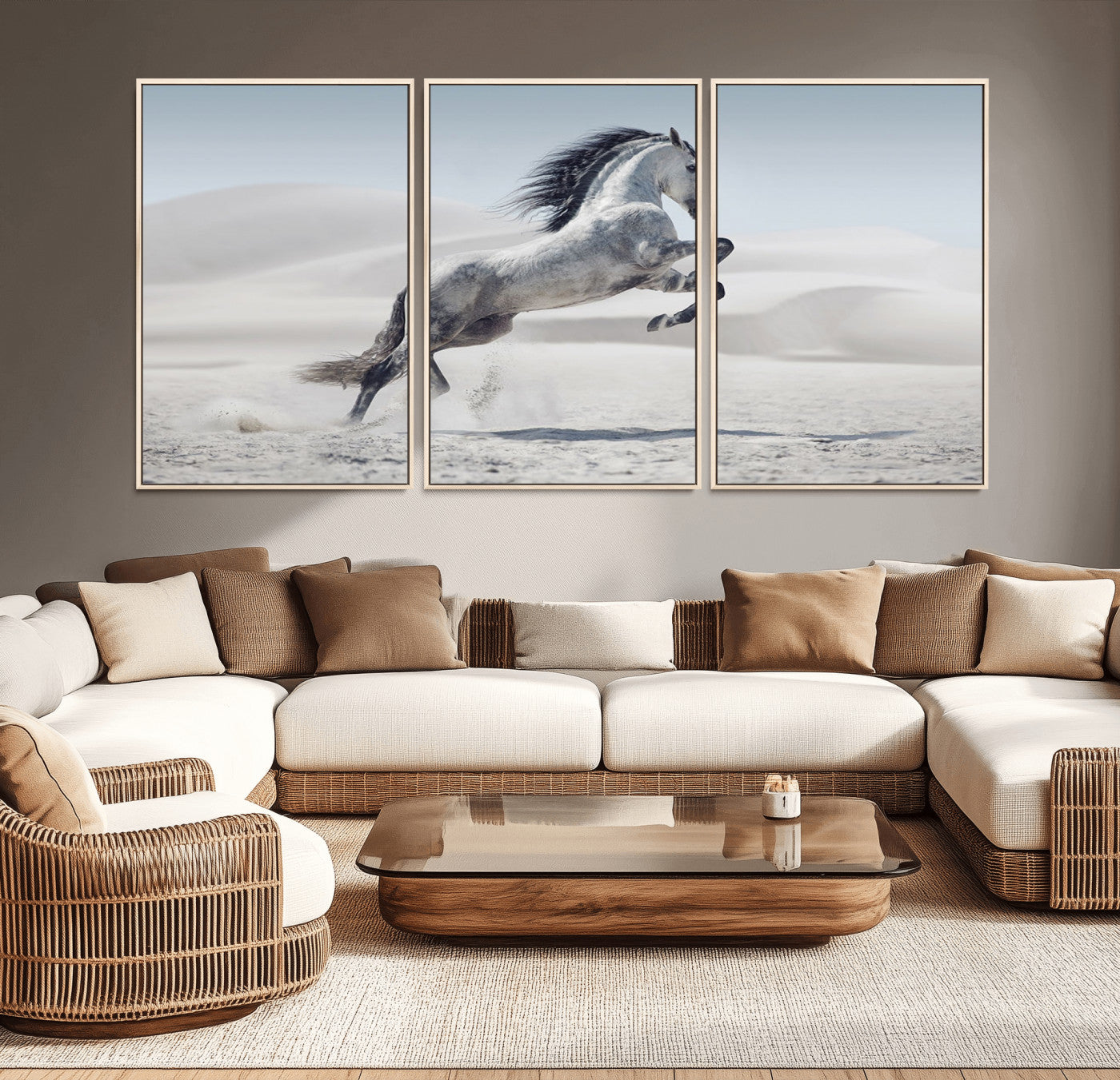 46422-MGV-CV-36X24-Prancing Horse Desert Large Wall Art Canvas Print – Majestic Horse Animal Artwork for Home, Office, Living Room