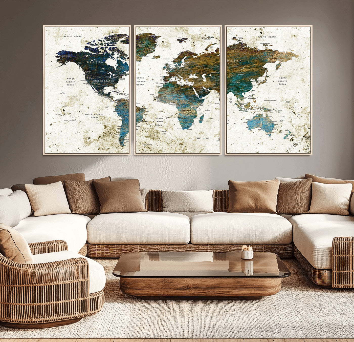 78067-MGV-CV-36X24-Vintage World Map Wall Art Canvas Print, Framed Rustic Earth Map Art Picture Print, Antique Map Perfect Rustic Vintage Decor Artwork