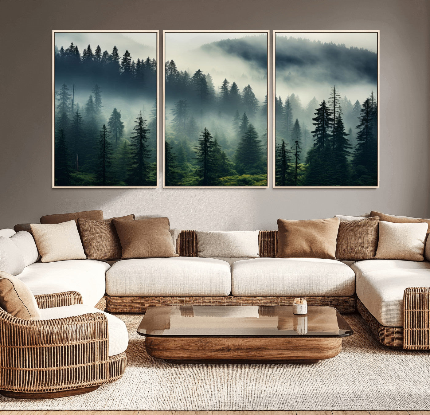 48606-MGV-CV-36X24-Captivating Misty Forest Wall Art Premium Canvas Print a Foggy and Serene Atmosphere
