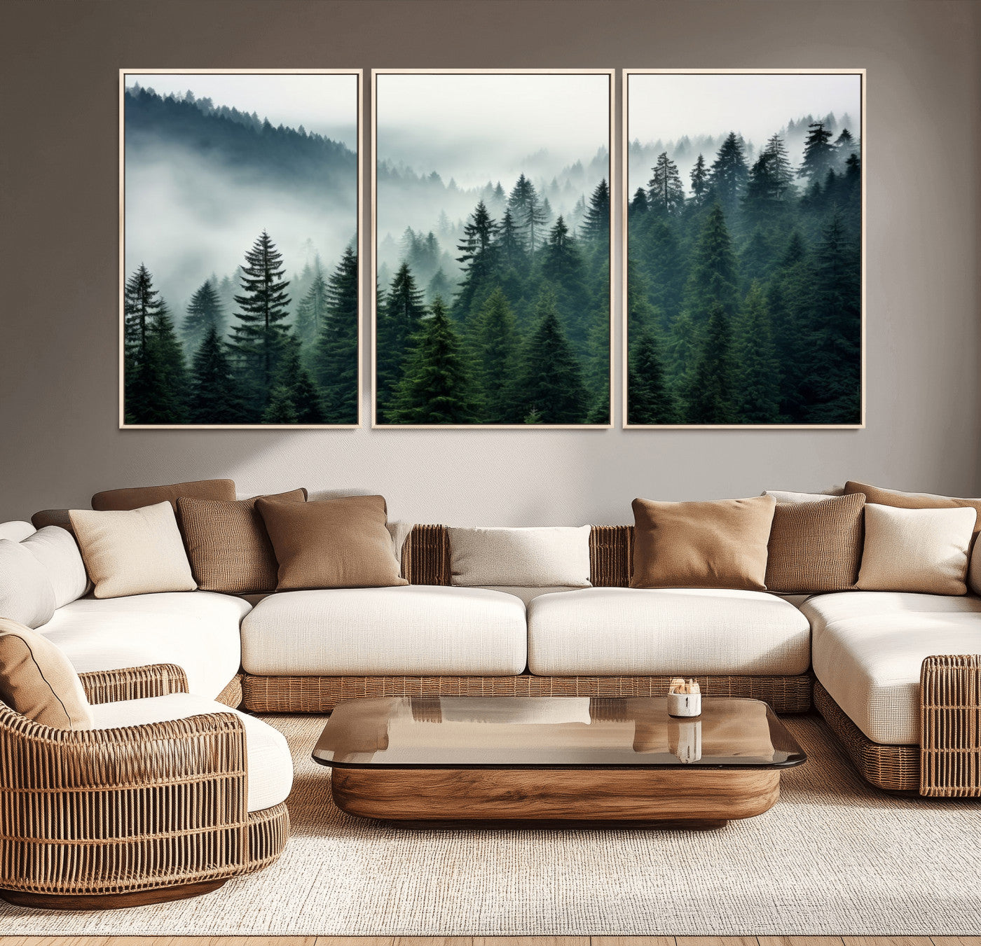 63262-MGV-CV-36X24-Captivating Misty Forest Wall Art Premium Canvas Print, Foggy and Serene Atmosphere Canvas Print