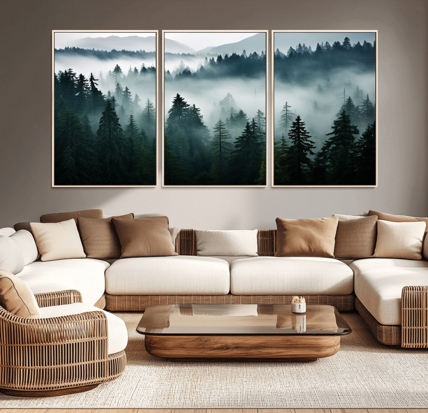90079-MGV-CV-36X24-Captivating Misty Forest Wall Art Canvas, Premium Canvas Print a Foggy and Serene Atmosphere