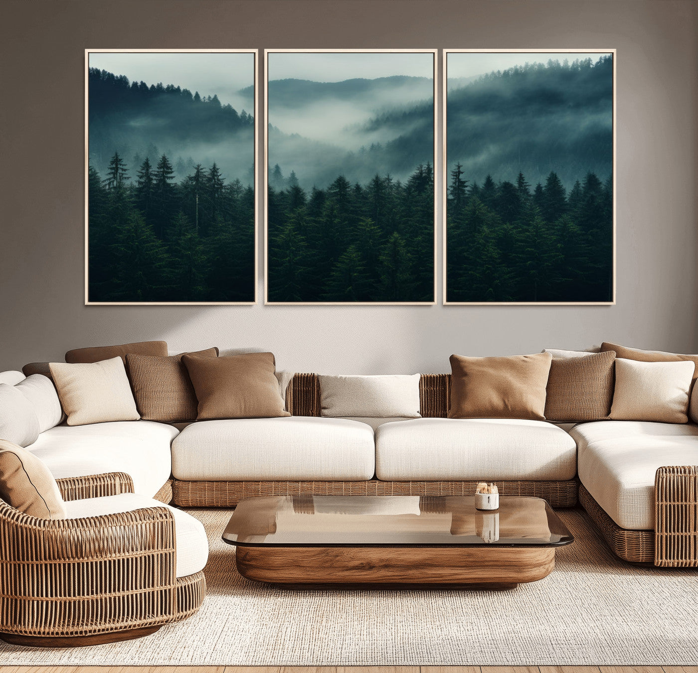 95647-MGV-CV-36X24-Captivating Misty Forest Wall Art Premium Canvas Print, Foggy and Serene Atmosphere Wall Art Canvas