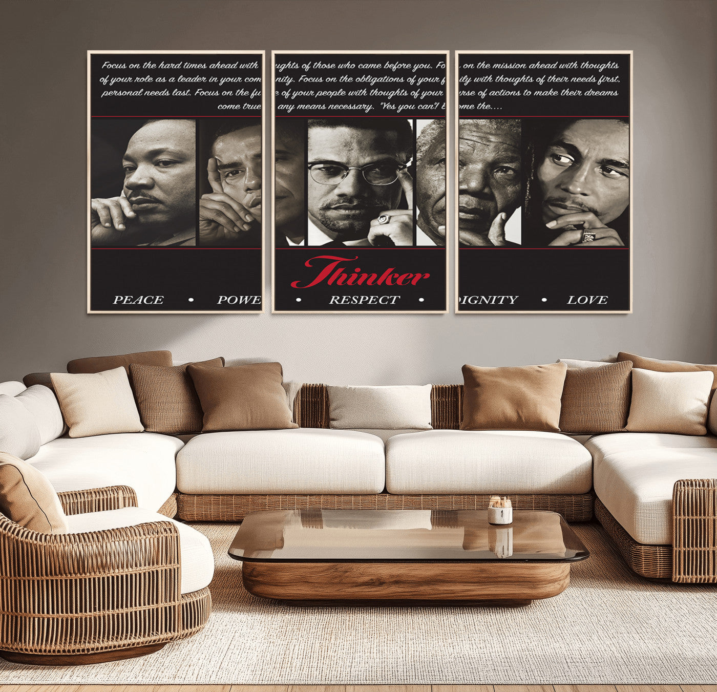 MGV-FC-60X30-3P - Thinkers of Wall Art Canvas Print - Inspirational Wall Art Featuring Icons of Peace, Power, and