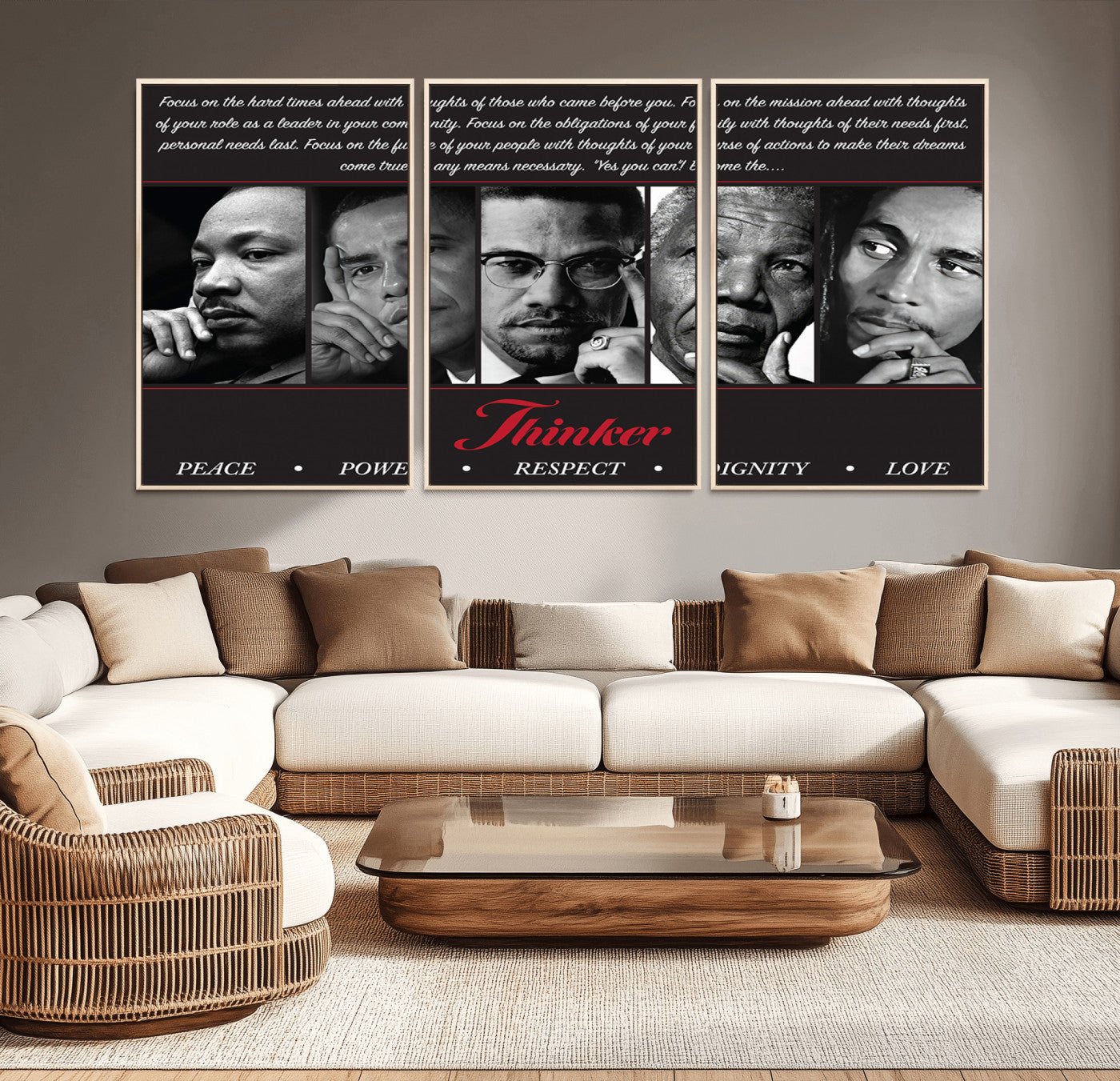 45112-MGV-CV-36X24-Thinker Quintet Canvas Wall Art – Martin, Obama, Malcolm X, Mandela, Marley Featuring Peace, Power,