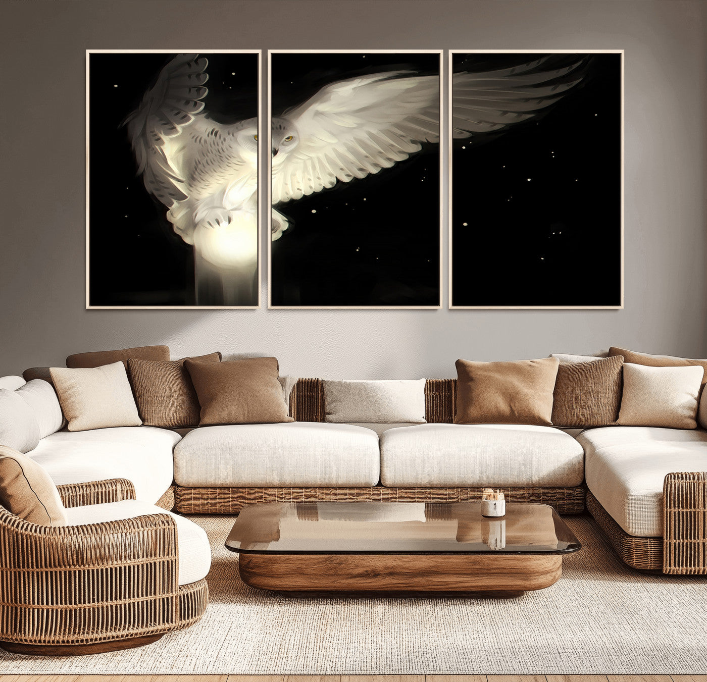 MGV-FC-60X30-3P - Night Owl Art -  Illuminating the Darkness – Unique Animal-Inspired Wall Art for Modern Decor |
