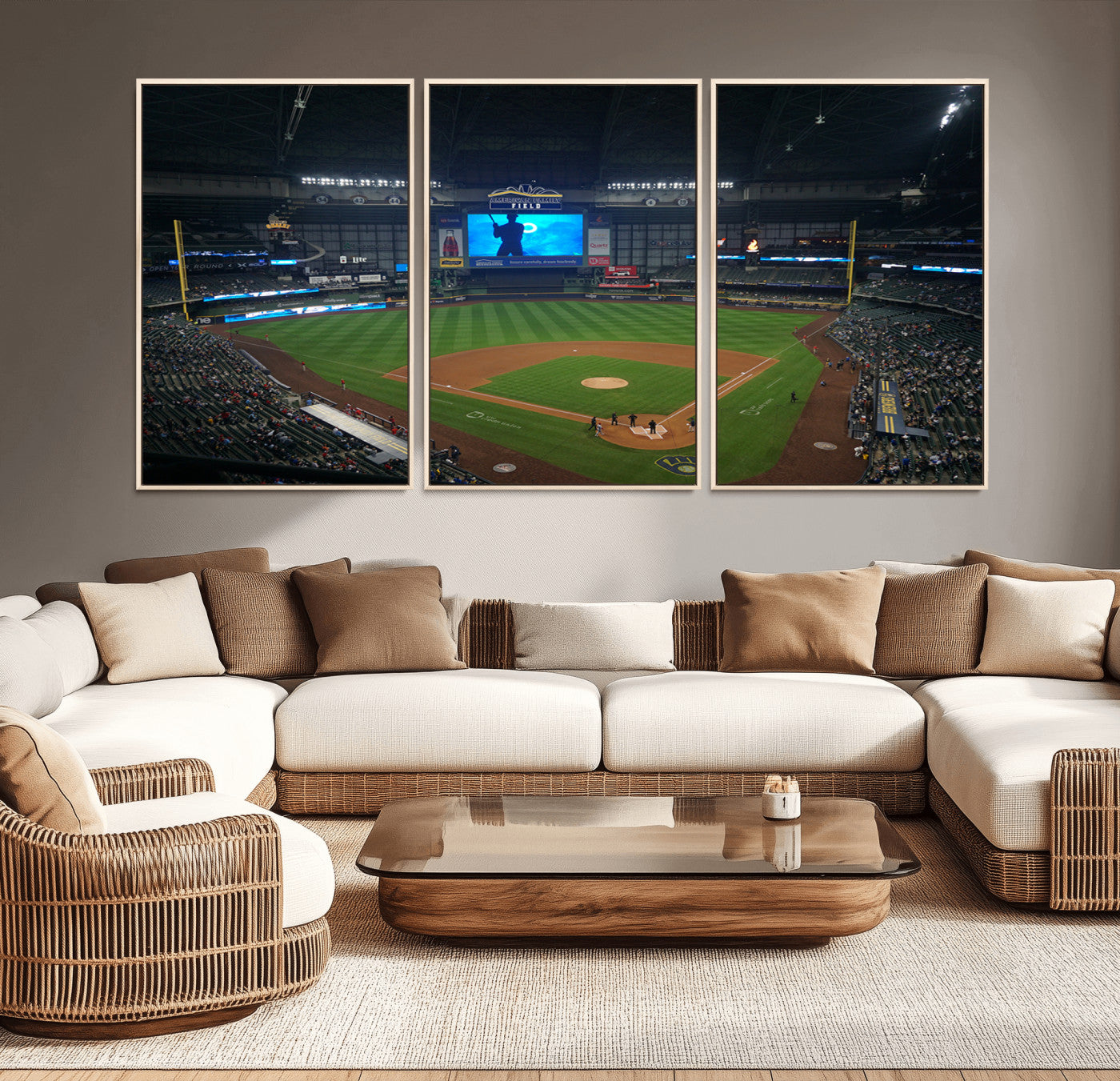 86084-MGV-CV-36X24-Milwaukee Brewers Baseball Art Print - American Family Field Stadium Wall Art Canvas Print