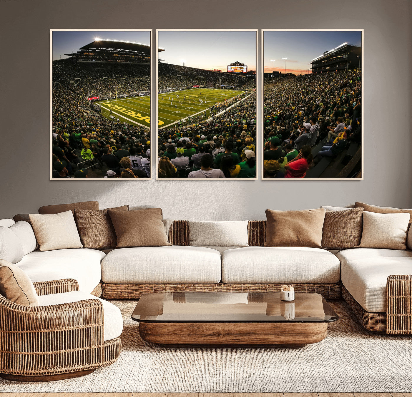MGV-FC-60X30-3P - Oregon Stadium Canvas Wall Art - Captivating Game Day Scene at Autzen Stadium, Oregon Ducks Football