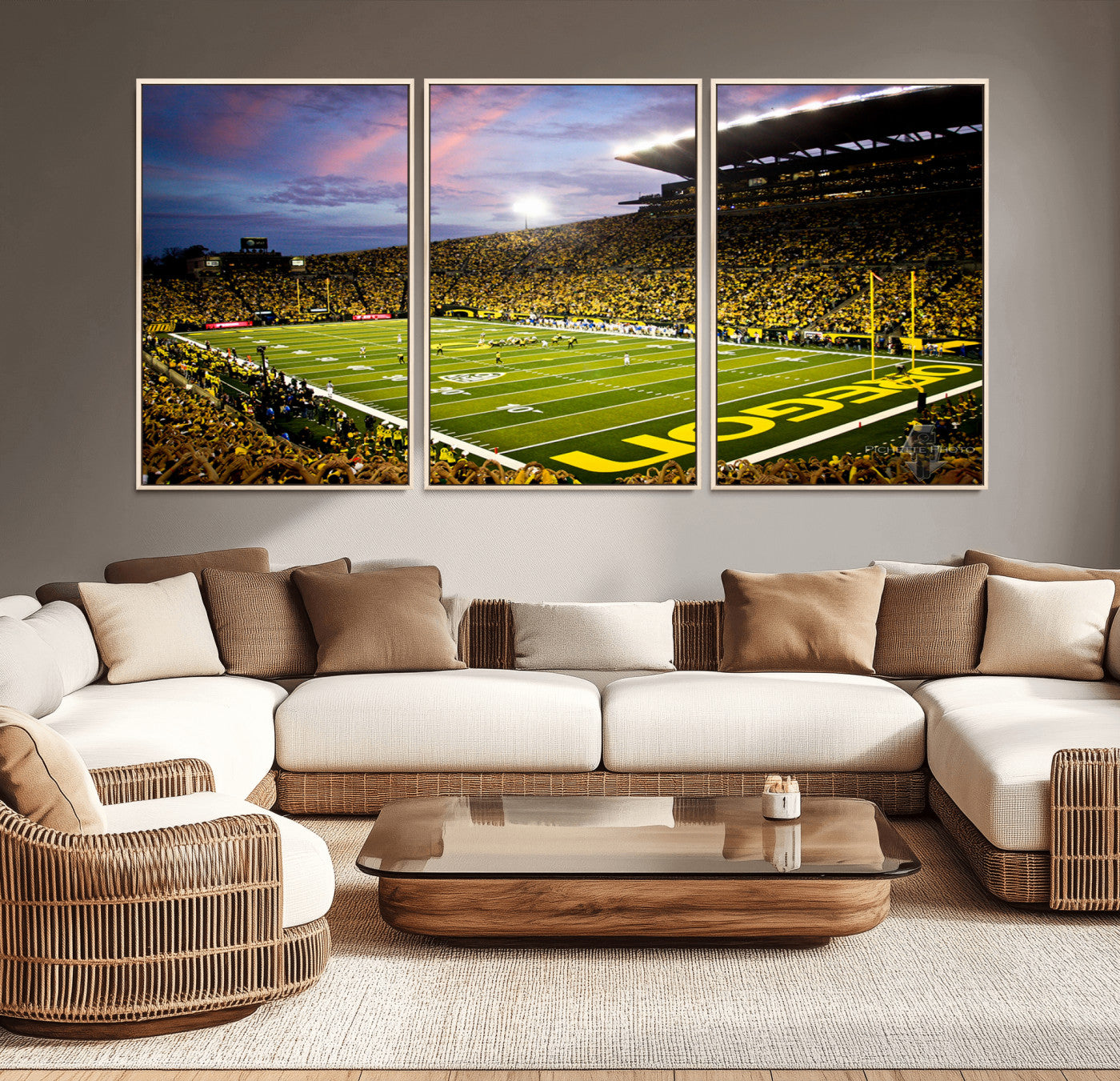 MGV-FC-60X30-3P - University of Oregon Ducks Football Team Print - Eugene Autzen Stadium Wall Art Canvas Print