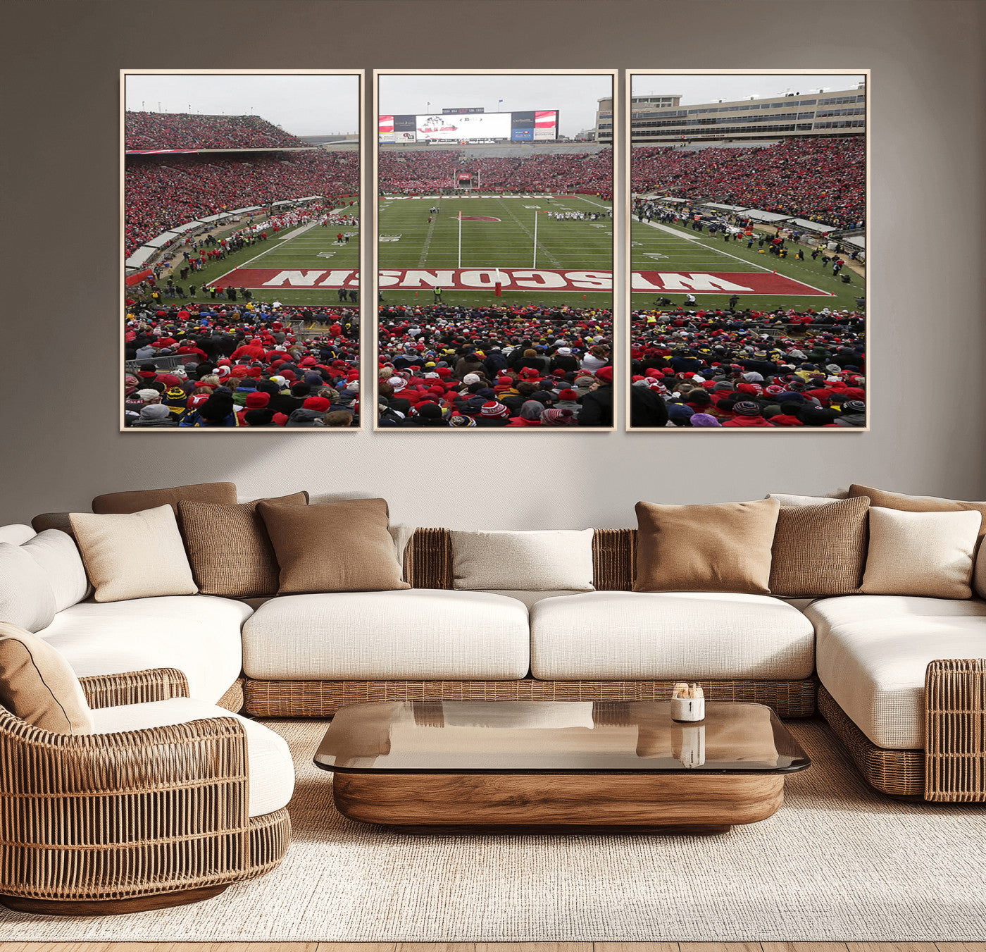 MGV-FC-60X30-3P - Wisconsin Badgers Team Print Canvas - Madison Camp Randall Stadium Wall Art Canvas Print