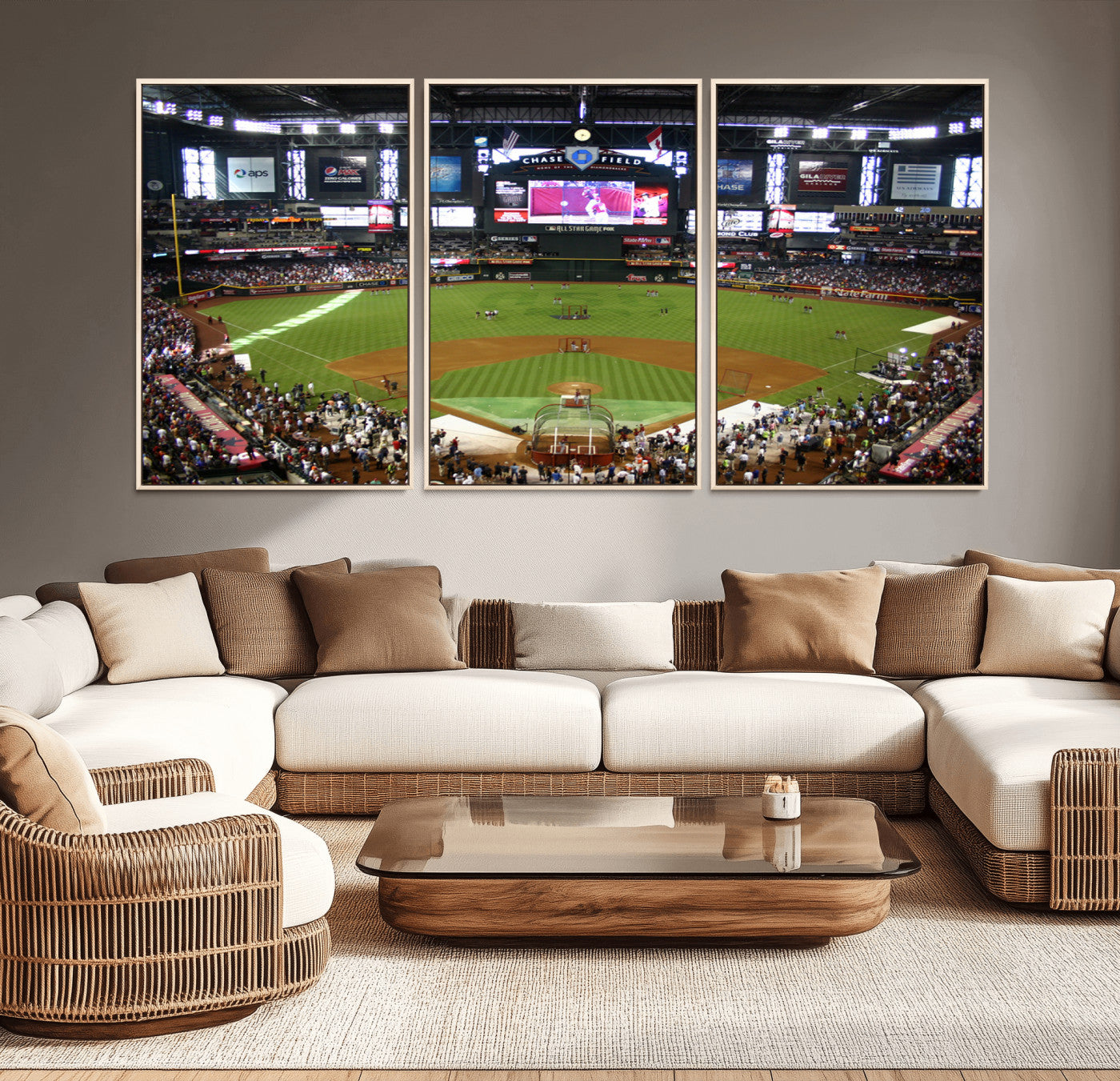 MGV-FC-60X30-3P - Arizona Diamondbacks Baseball Team Print - Phoenix Chase Field Baseball Stadium Wall Art Canvas