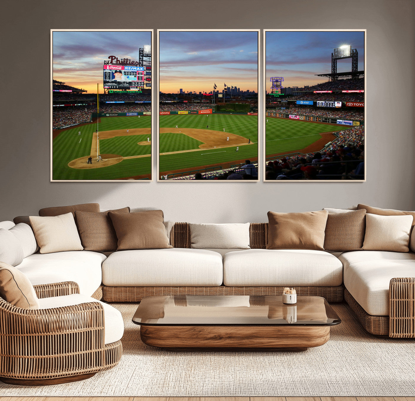 13778-MGV-CV-36X24-Citizens Bank Park Philadelphia Phillies Wall Art Canvas | 3-Panel Canvas Print of Phillies Stadium