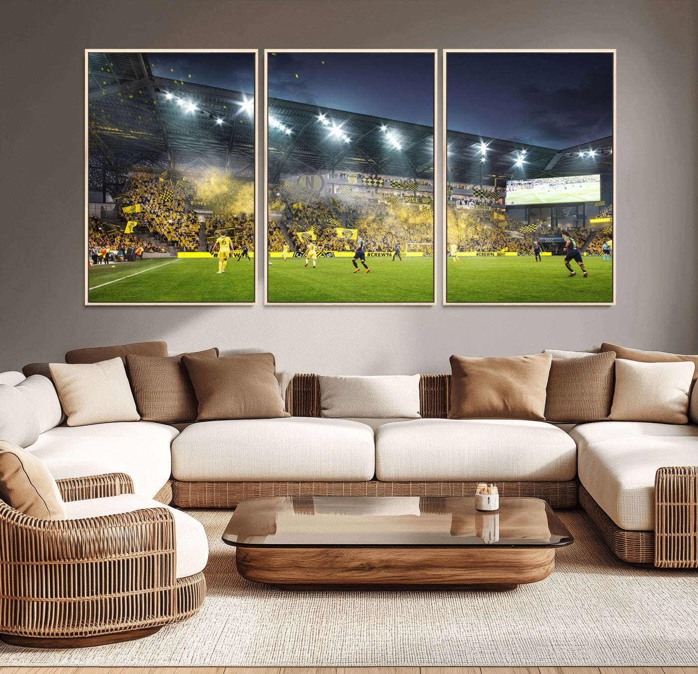 MGV-FC-60X30-3P - Columbus Crew Stadium Match Triple Canvas Wall Art - Dynamic MLS Game Scene Canvas Wall Art