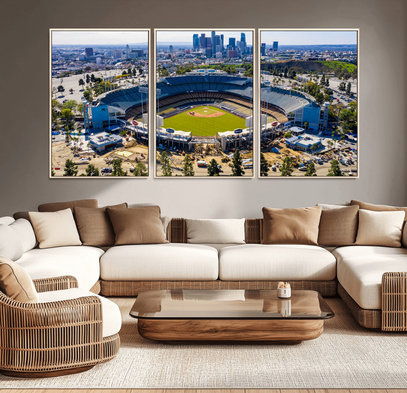 MGV-FC-60X30-3P - Los Angeles Dodgers Dodger Stadium Wall Art Canvas Print - MLB Baseball Stadium, Framed Los Angeles