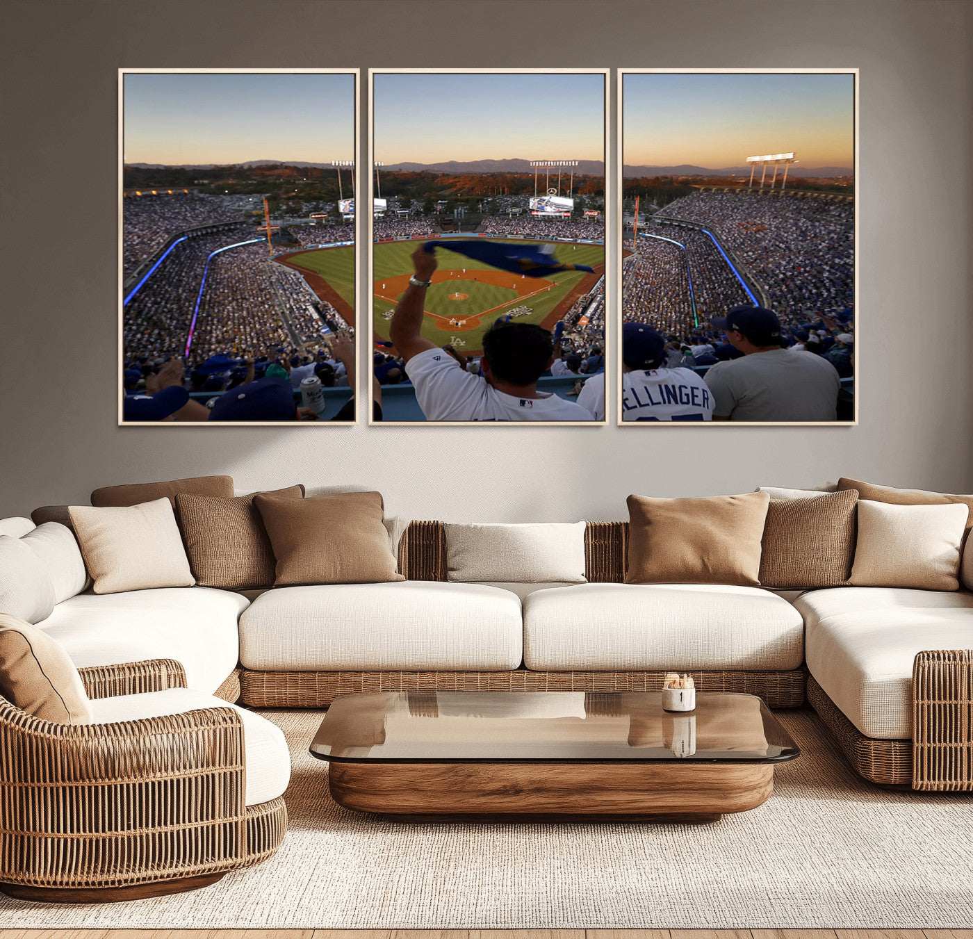 MGV-FC-60X30-3P - Dodger Stadium Sunset Game Triple Canvas Wall Art - Los Angeles Dodgers MLB Match