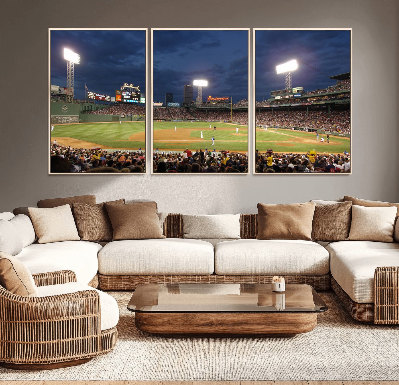 MGV-FC-60X30-3P - Boston Red Sox Baseball Team Print Canvas - Massachusetts Fenway Park Stadium Wall Art Canvas Print