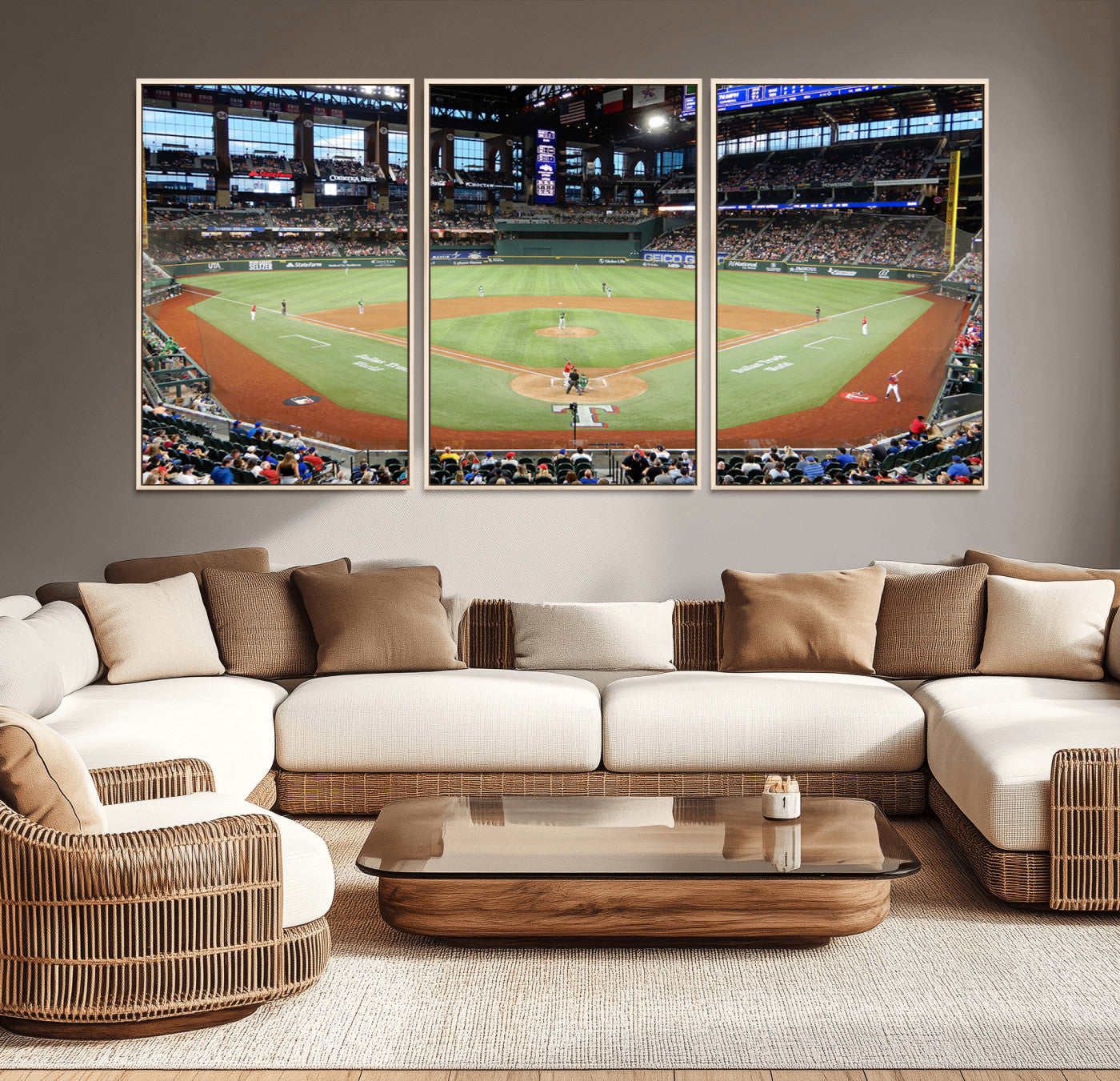 MGV-FC-60X30-3P - Texas Rangers Baseball Team Print - Arlington Globe Life Field Stadium Canvas Print Wall Art