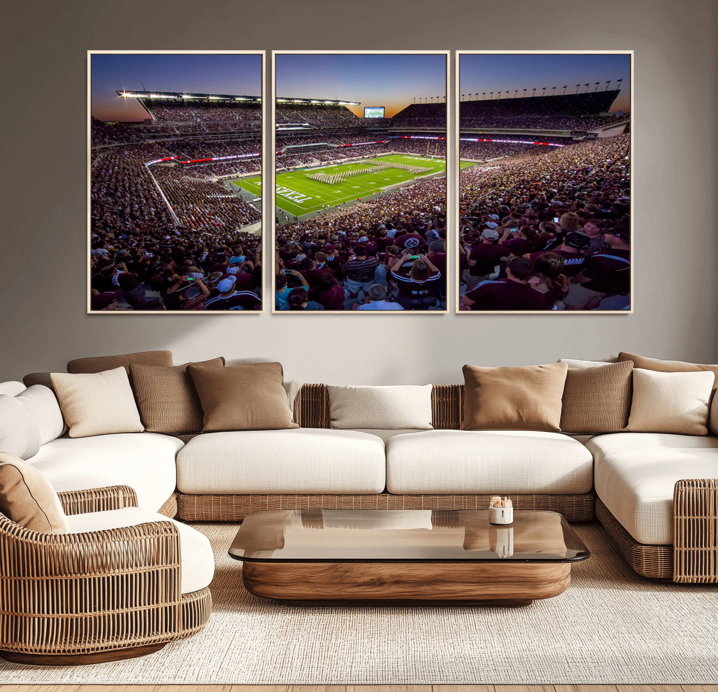 MGV-FC-60X30-3P - Texas A&M University Aggies Football Team Print - College Station Kyle Field Stadium Wall Art Canvas
