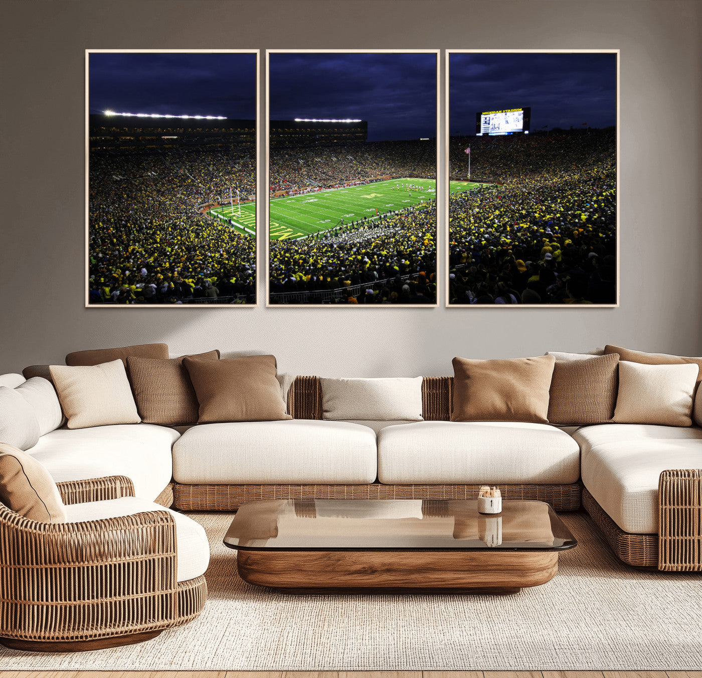 MGV-FC-60X30-3P - Michigan Wolverines Football Canvas Wall Decor, Football Team Print - Ann Arbor Michigan Stadium