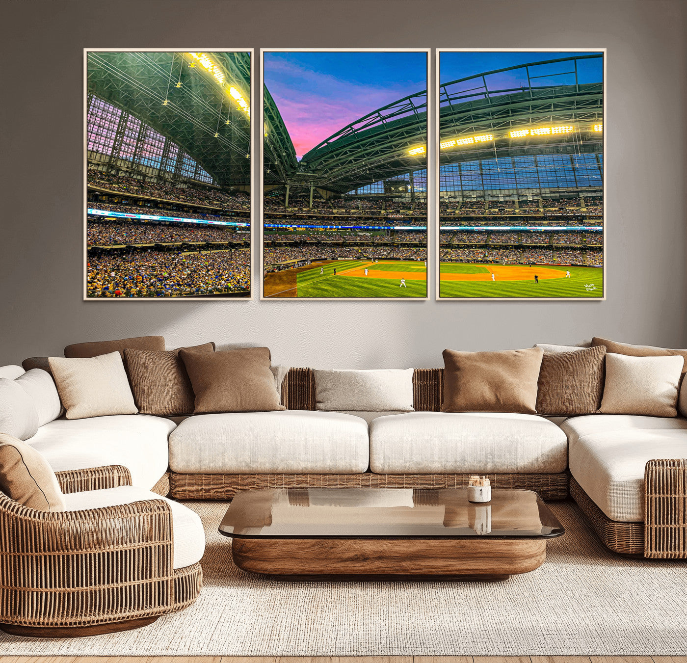 MGV-FC-60X30-3P - Milwaukee Brewers Baseball Team Print Canvas- American Family Field Stadium Wall Art Canvas Print