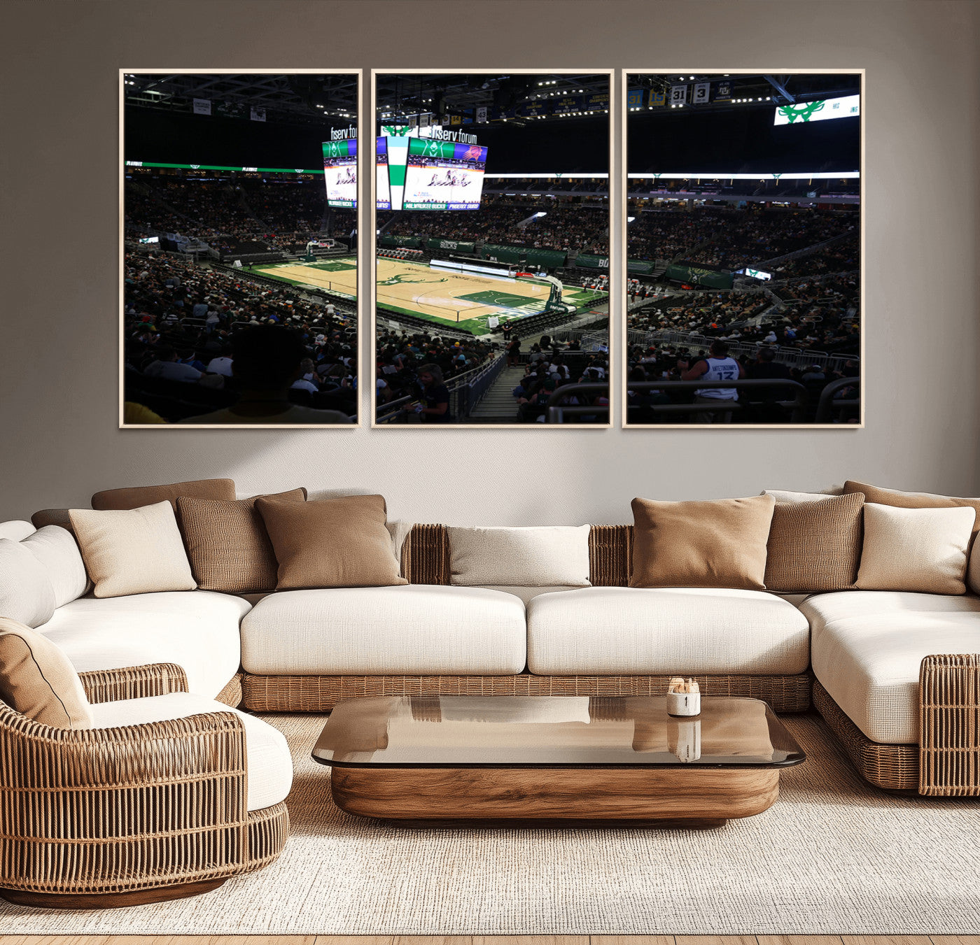 MGV-FC-60X30-3P - Milwaukee Bucks Basketball Print - Fiserv Forum Stadium Wall Art Canvas Print