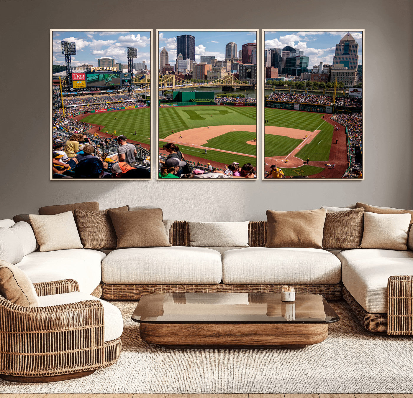 66872-MGV-CV-36X24-Pittsburgh Pirates Baseball Team Print - PNC Park Stadium Wall Art Canvas Print - Ready to Hang