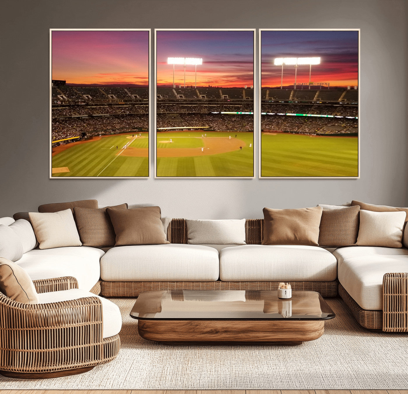73718-MGV-CV-36X24-Oakland Athletics Baseball Team Print - Oakland Coliseum Stadium Wall Art Canvas Print