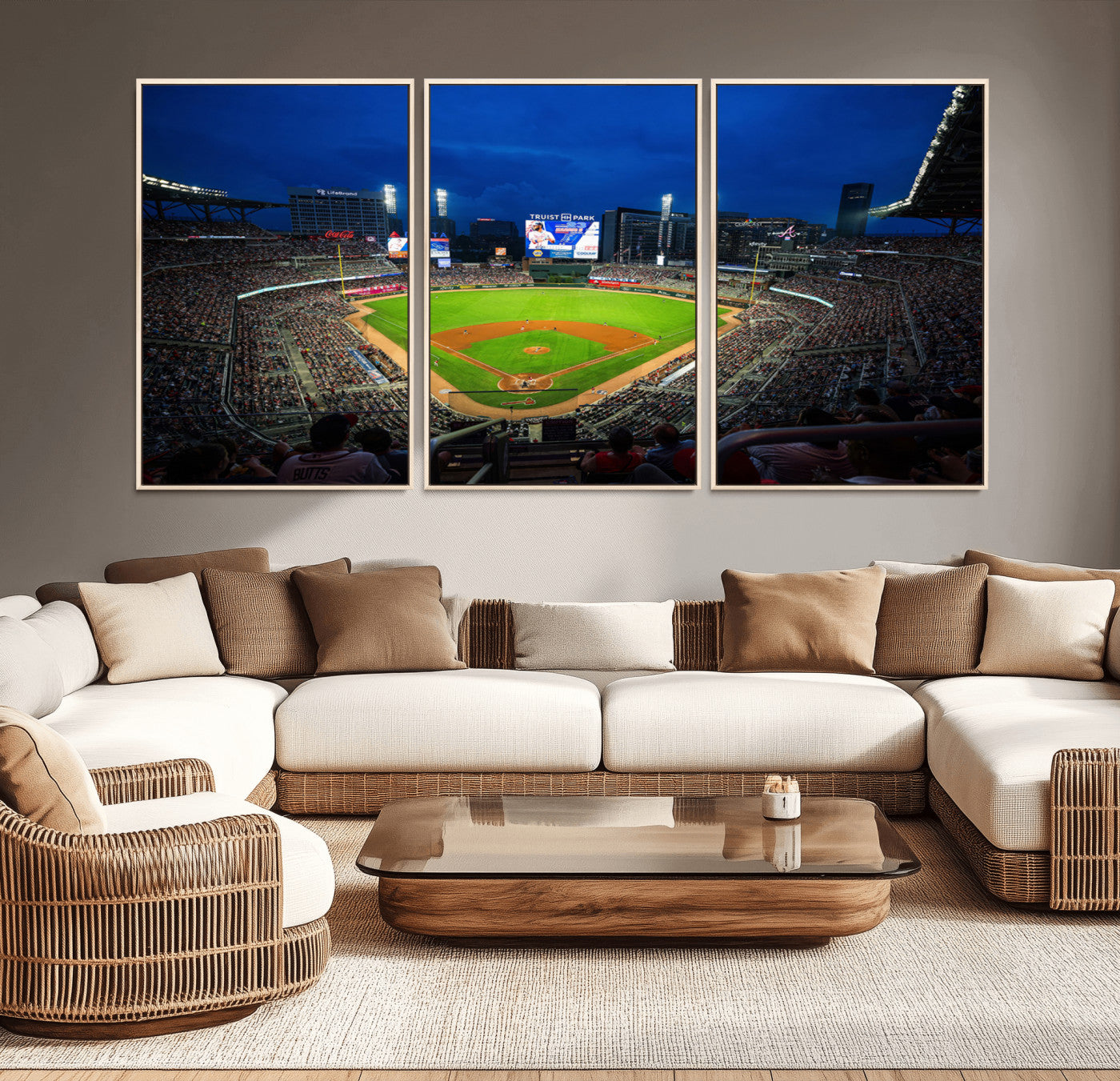 MGV-FC-60X30-3P - Truist Park Night Game Canvas Art - Atlanta Braves Stadium Wall Art Canvas