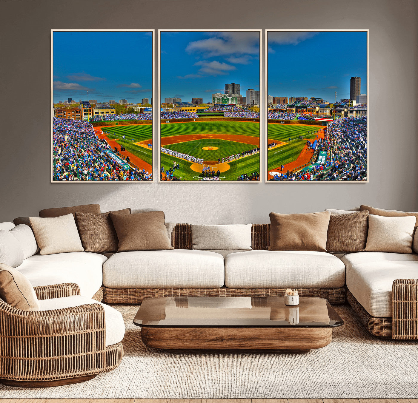 MGV-FC-60X30-3P - Wrigley Field Chicago Cubs Canvas Wall Art - Iconic Baseball Stadium Print for Sports Lovers - Ready