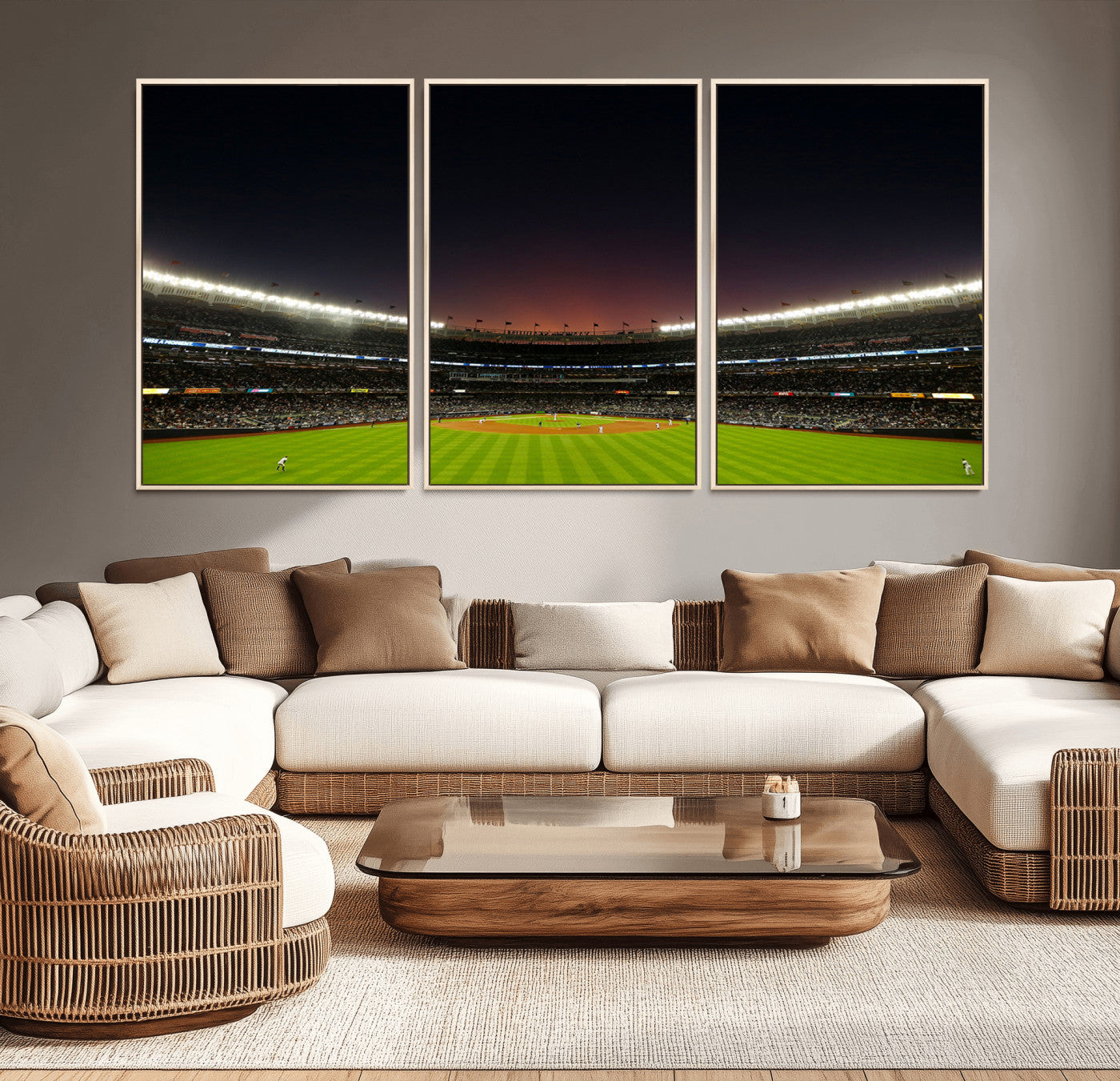 MGV-FC-60X30-3P - Yankee Stadium Night Game Triple Canvas, Yankee Stadium Canvas Wall Art - New York Yankees MLB Match