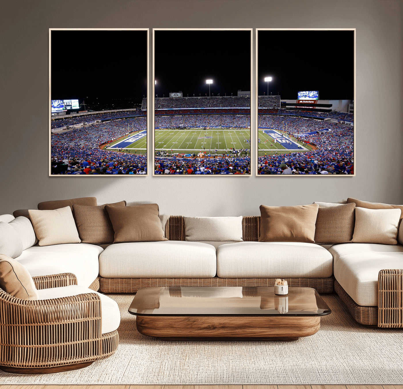 MGV-FC-60X30-3P - Buffalo Bills Wall Art - Buffalo Bills Stadium Canvas Print, Perfect Sports Decor for Living Rooms,