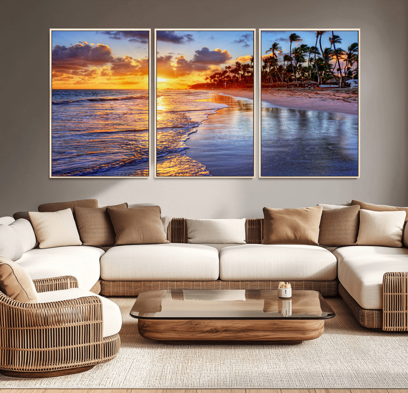 -Serene Beach Sunset Wall Art Canvas- Coastal Seascape Print for Living Room or Bedroom, Ocean Waves