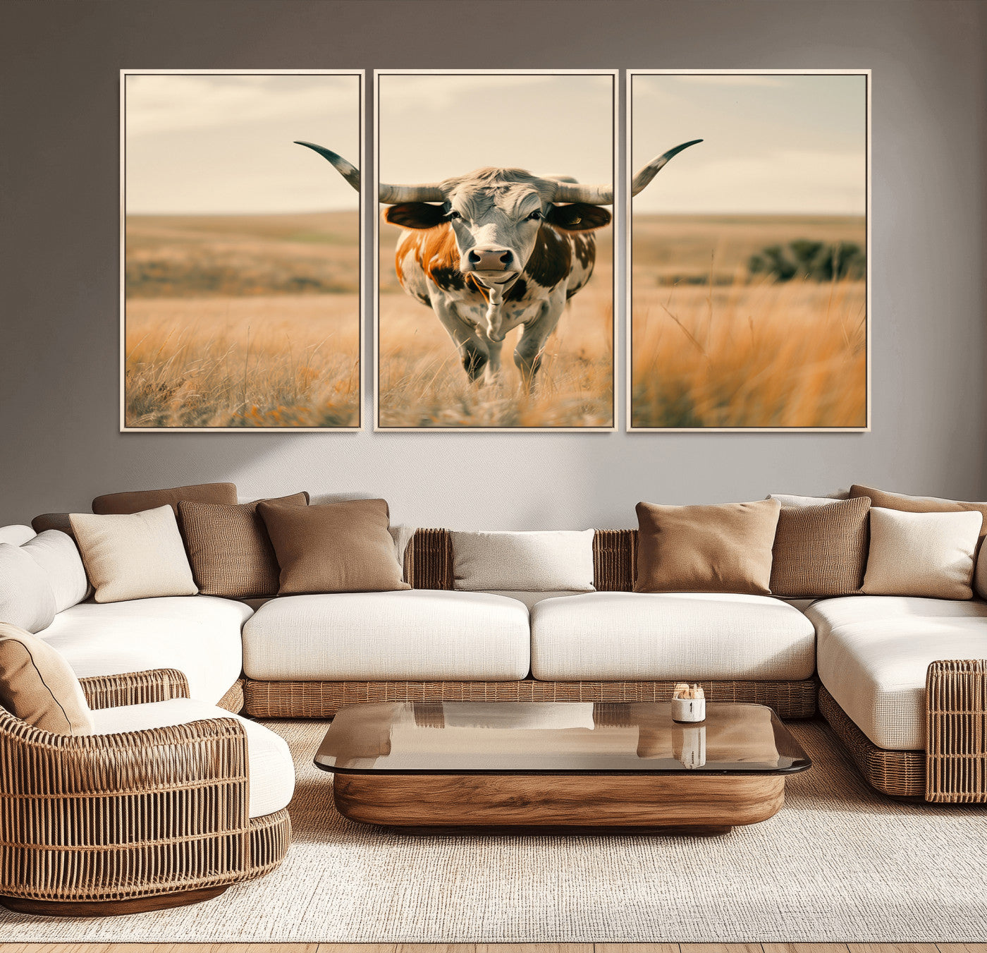 16580-MGV-CV-36X24-Texas Cow Longhorn Wall Art Canvas Print for Farm House Wall Decor, Farmhouse Cow Print Canvas Wall Art Print