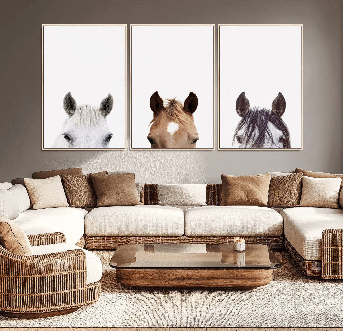 59160-MGV-CV-60X30-3P-Horse Prints Set, Set of 3 Horse Wall Art, Horses Portraits, Farmhouse Wall Art, Farm Animals Canvas, Animals Portraits Set, Horse Poster