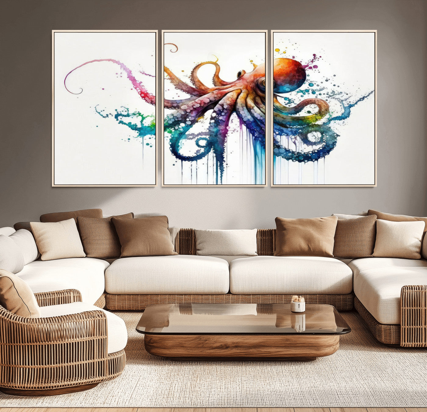 19374-MGV-CV-36X24-Watercolor Vibrant Octopus Wall Art Canvas Print | Abstract Sea Life Art | Colorful Marine Creature