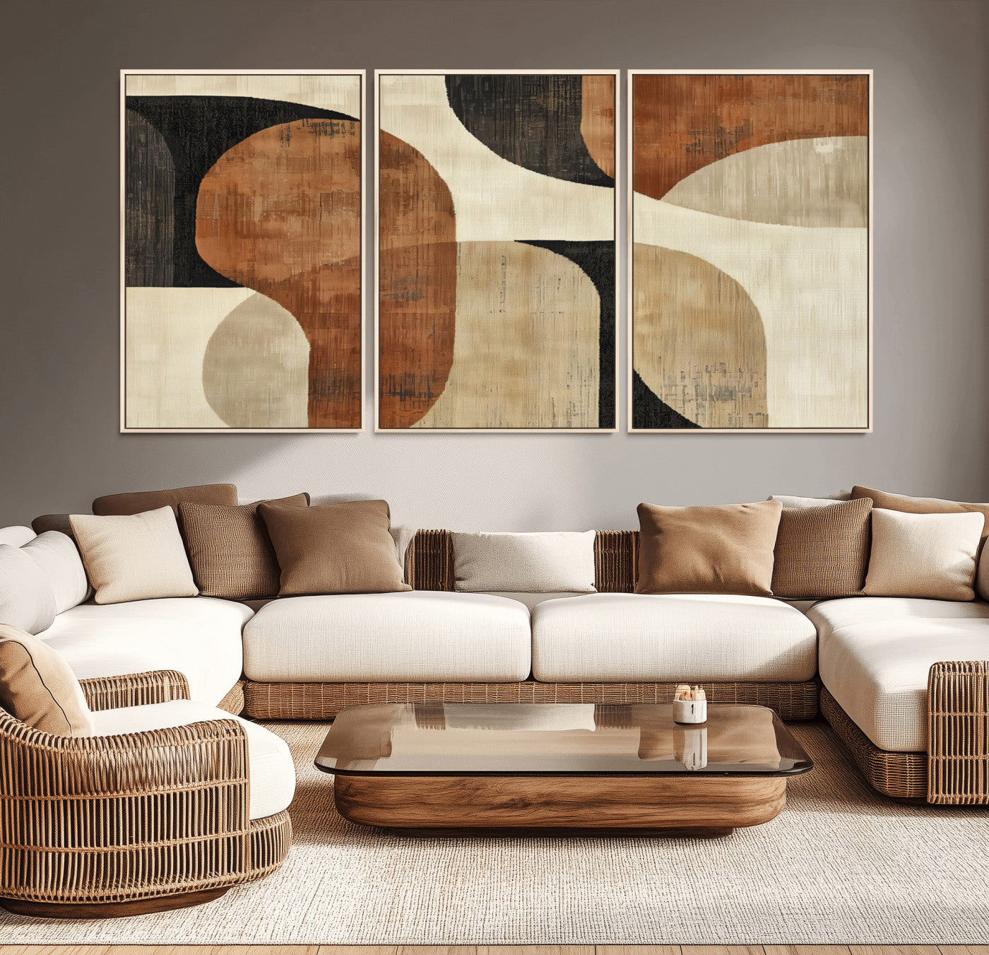 MGV-FC-60X30-3P - Wabi Sabi Abstract Wall Art Canvas Print | Large Minimalist Modern Geometric Wall Decor for Living