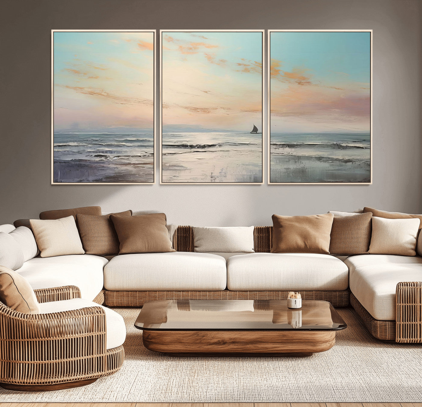 MGV-FC-60X30-3P - Abstract Ocean Wall Art -  Boat Wall Art Canvas Print
