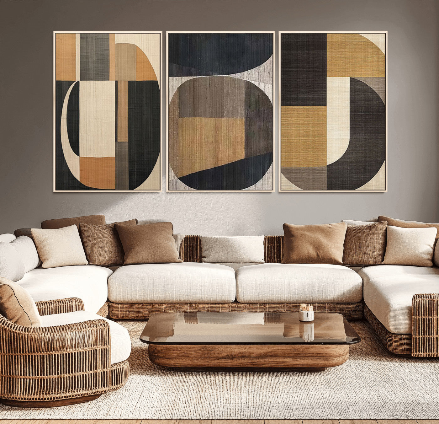 MGV-FC-60X30-3P - Modern Brown Wabi Sabi Abstract Wall Art Canvas Print Set, Minimalist Wall Art