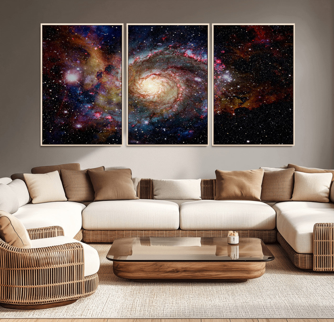 MGV-FC-60X30-3P - Nebula and Galaxies in Space Wall Art Canvas Print, Spiral Galaxy Wall Art Canvas Print