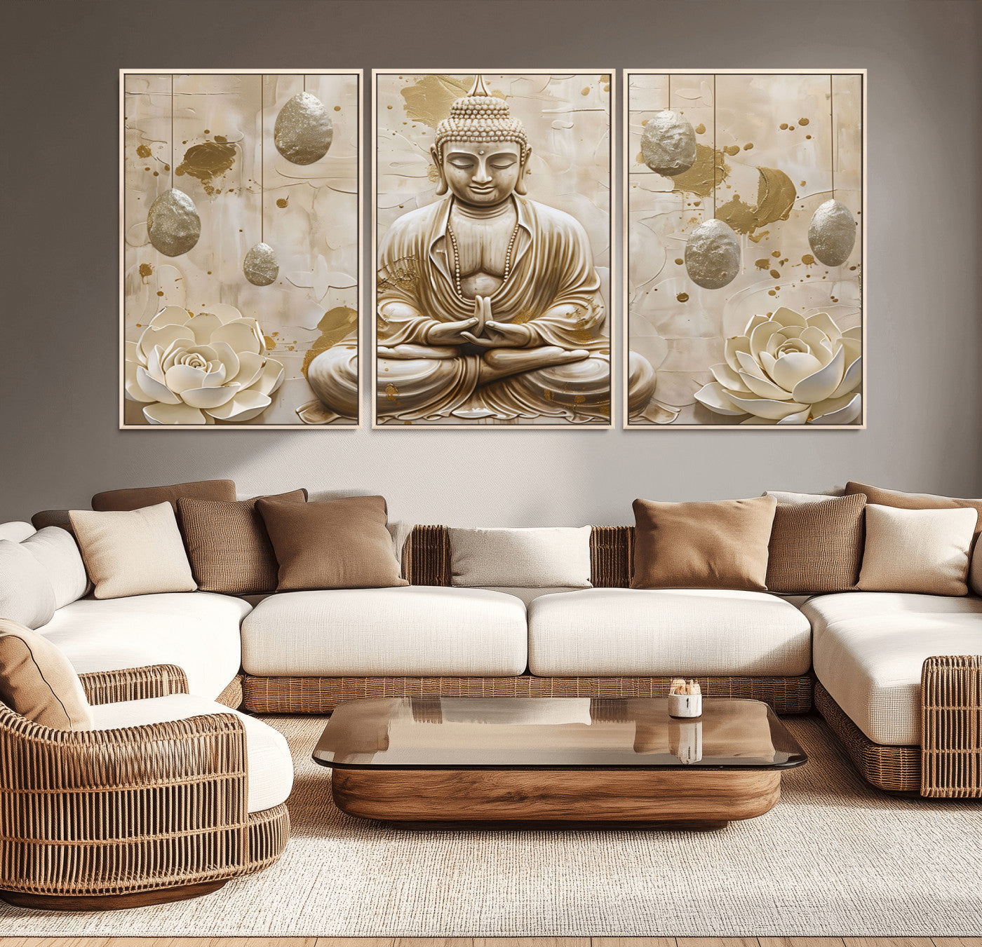 MGV-FC-60X30-3P - Serene Buddha Wall Art | Yoga Room Decor and Meditation Wall Art Print | Framed and Ready to Hang