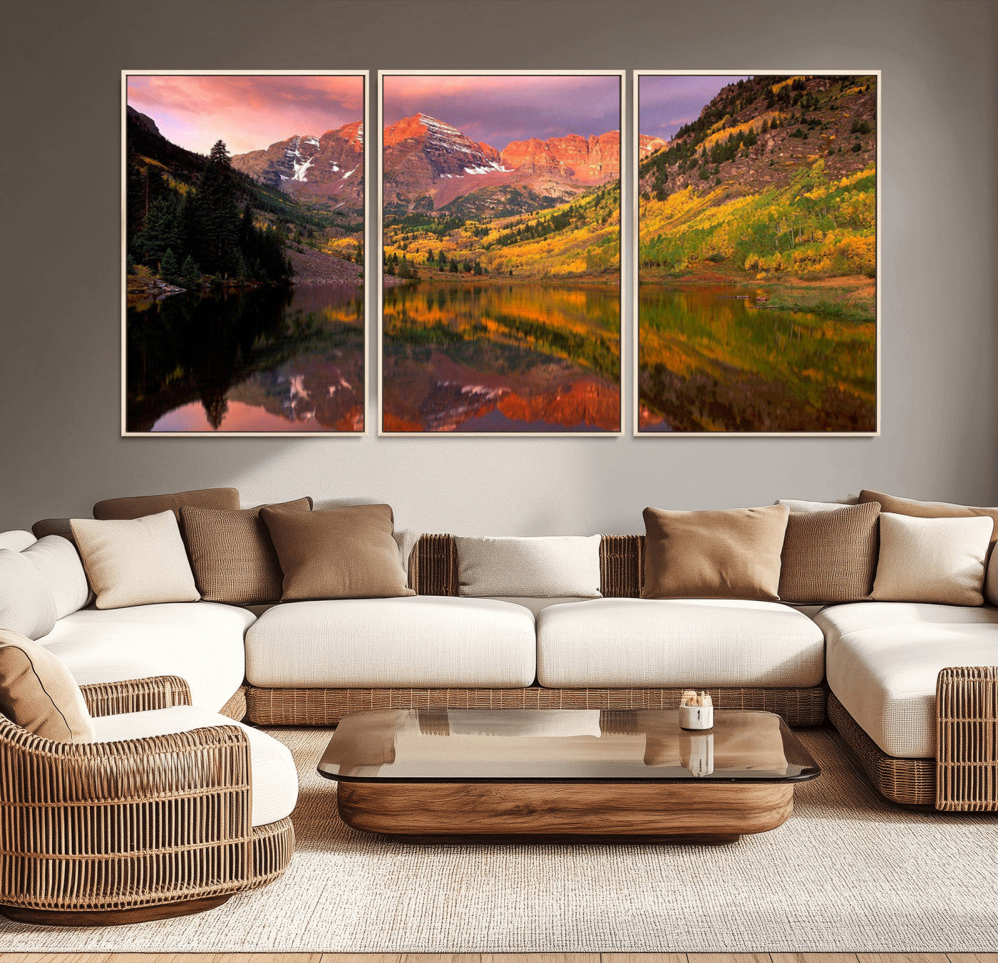 MGV-FC-60X30-3P - Colorado Rockies Mountain Sunset Wall Art | Ready to Hang and Framed | Scenic Nature Landscape