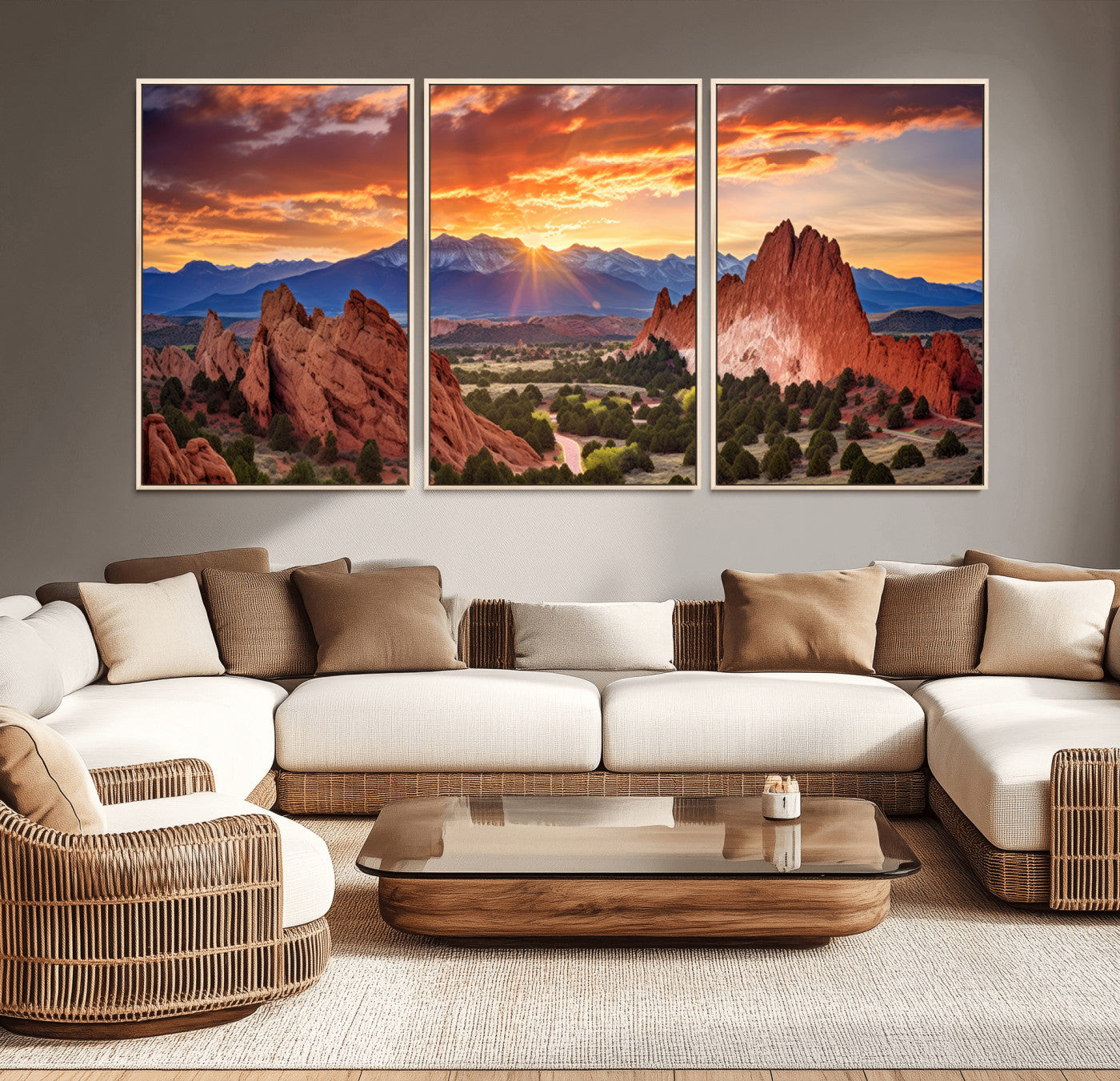 MGV-FC-60X30-3P - Rocky Mountains Sunset Wall Art Canvas Print – Ready to Hang, Framed Colorado Landscape
