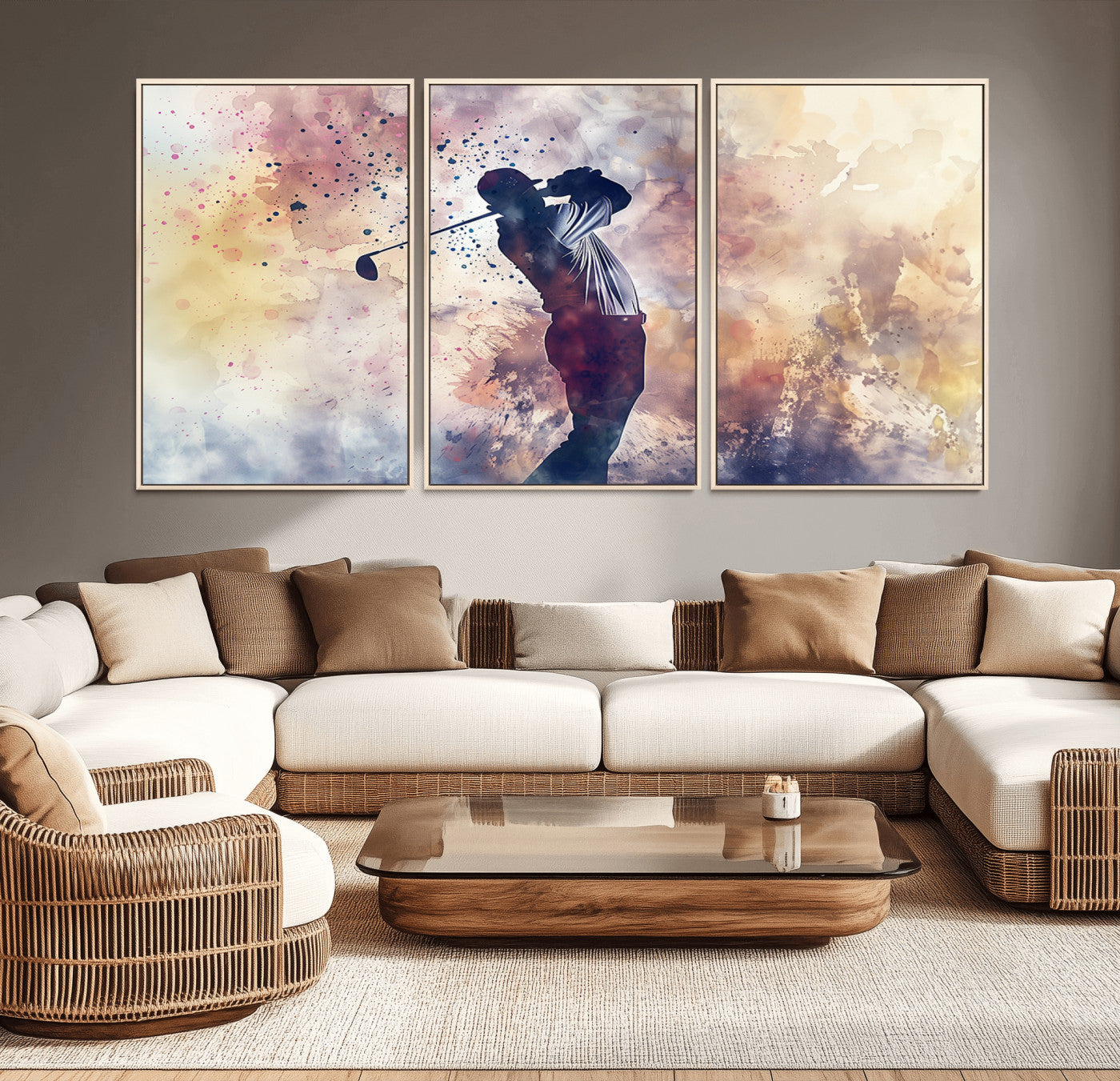 10848-MGV-CV-36X24-Abstract Watercolor Golf Player Wall Art Canvas Print