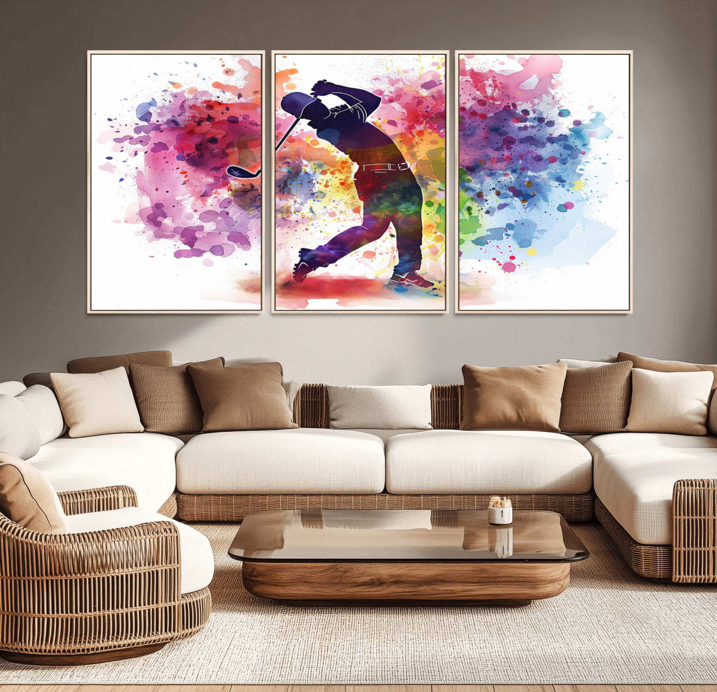 66537-MGV-CV-36X24-Colorful Golfer Swing Wall Art Canvas Print - Ready to Hang, Framed Sports Decor